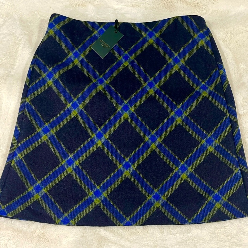 HOBBS BLUE MULTI CHECK WOOL MOON FABRIC A LINE AUTUMN WINTER SKIRT SIZE 6